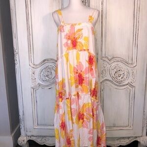 Free People Linen Blend Sherbet Color Florals on White Multi Tiered Dress S/XS